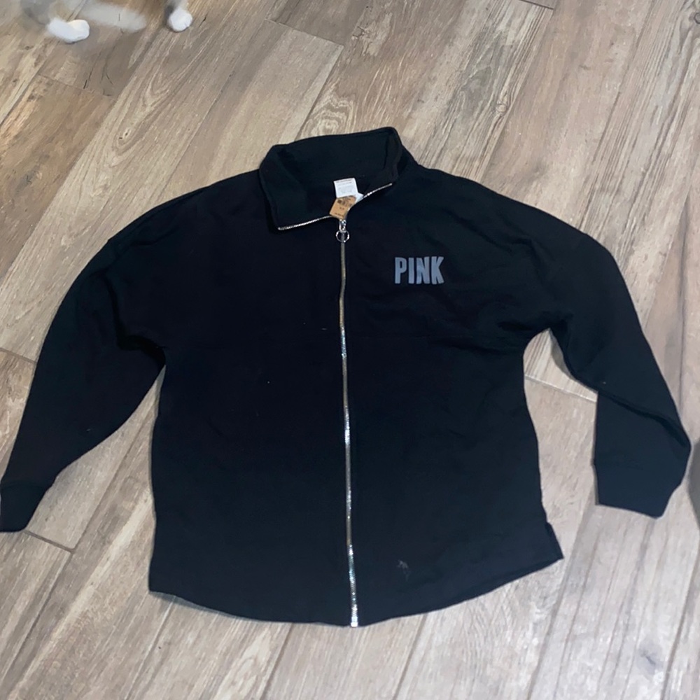 PINK NWT oversized Black Zip Up Sweatshirt Size S